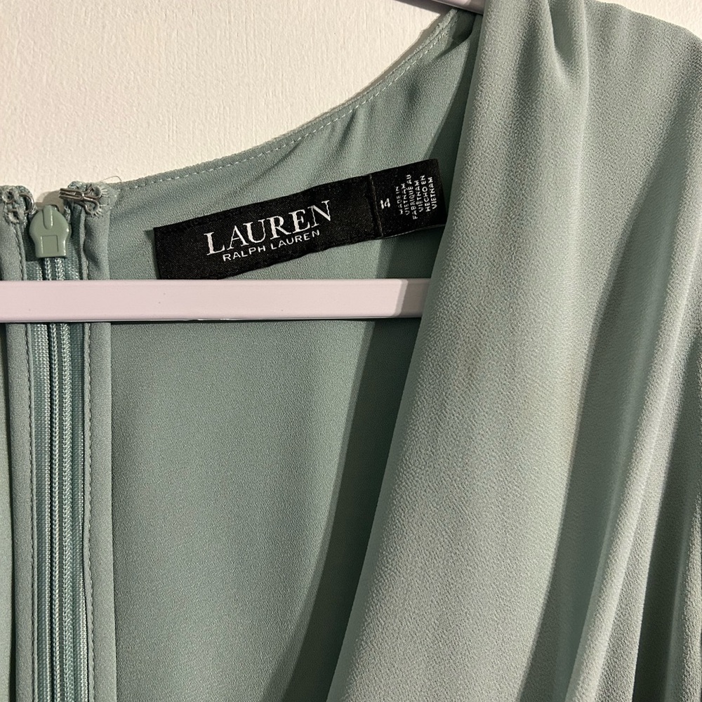 Ralph Lauren Belted Georgette Fit-and-flare Midi Dress Green Women's Size 14 - Picture 3 of 7